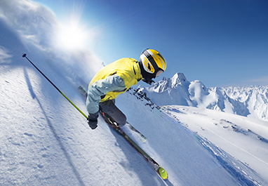 Skier in high mountains