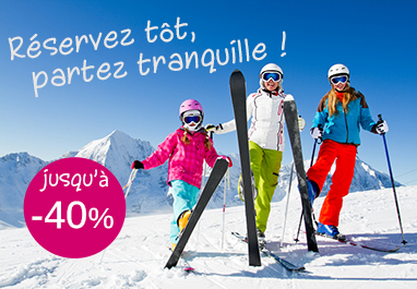 Skiing, winter - happy skiers on mountainside